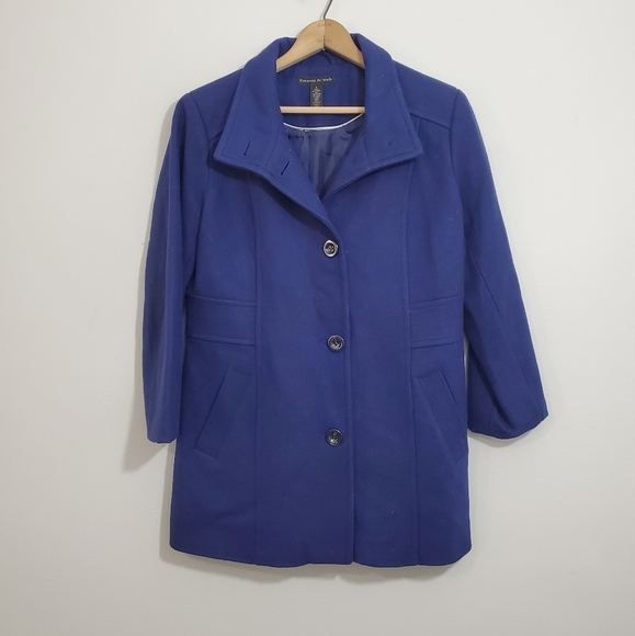Preston & York Solid Blue Wool Blend Coat - Picture 1 of 3